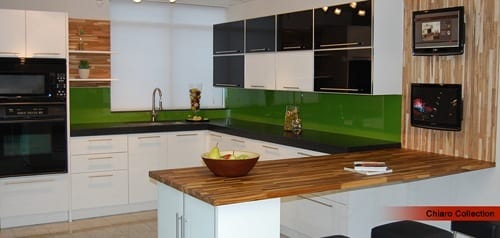 green and wood kitchen