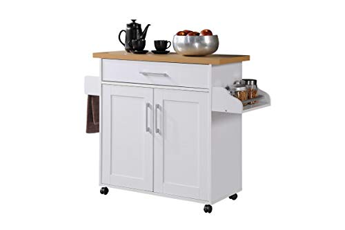 Hodedah Kitchen Island with Spice Rack, Towel Rack & Drawer,