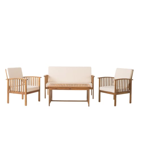 Christopher Knight Home Carolina Outdoor Acacia Sofa Set, 4-Pcs Set,