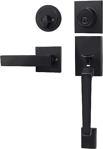 Azdele Black Front Door Handle with Deadbolt and Lever Set,