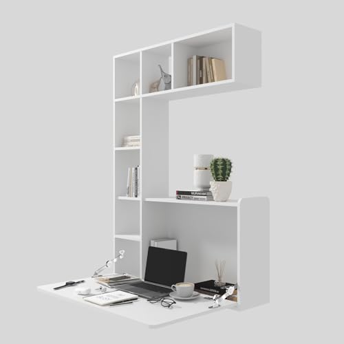 DMAITH Wall Mounted Desk, White Folding Desk for Small Spaces,