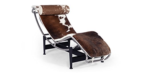 Kardiel Le Corbusier Style LC4 Chaise, Brown & White Cowhide w/Matching Pillow