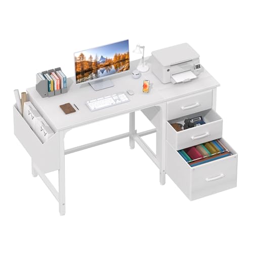 Lufeiya White Computer Desk with File Drawers Cabinet, 47 Inch