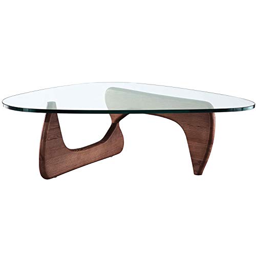 Modern Sources - Noguchi Style Glass Top Triangle Coffee Table (Mid Walnut)