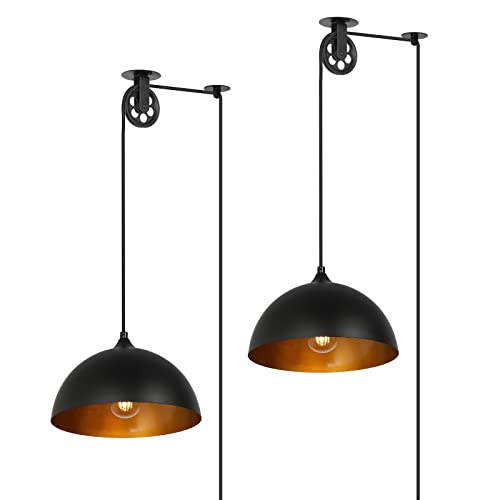 KIGHSIN Modern Plug in Pulley Black and Brass Domed Pendant