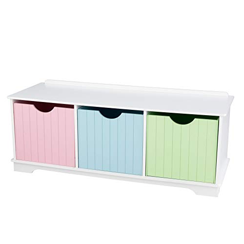 KidKraft Nantucket Wooden Storage Bench with Three Bins & Wainscoting Detail - Pastel