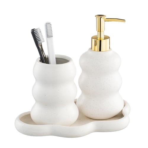 3-Piece Ceramic Bathroom Accessories Set with Sand Point Glaze Design