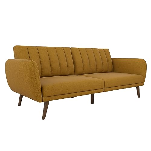 Novogratz Brittany Sofa Futon, Premium Linen Upholstery and Wooden Legs,