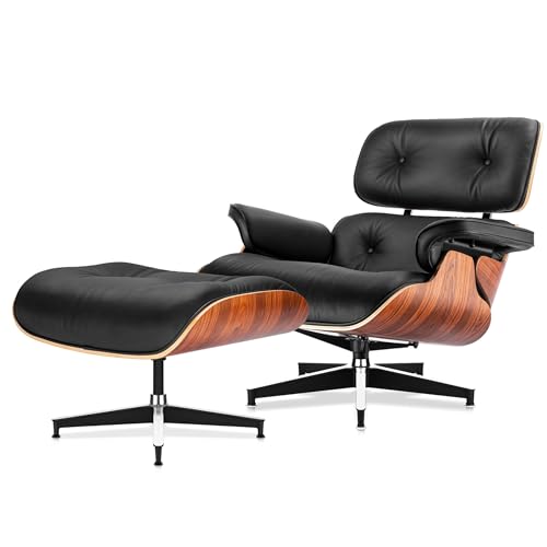 EWEESS Top Black Grain Leather, Mid Century Chaise Lounge Chair