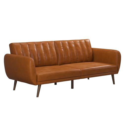 Novogratz Brittany Futon Sofa Bed and Couch Sleeper, Camel Faux