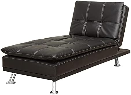 BOWERY HILL Contemporary Faux Leather Tufted Chaise Lounge in Black