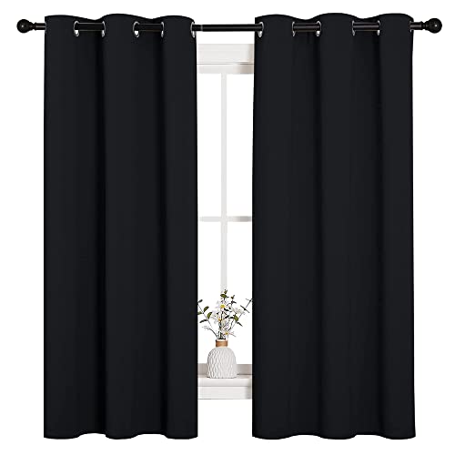 NICETOWN Halloween Pitch Black Solid Thermal Insulated Grommet Blackout Curtains/Drapes