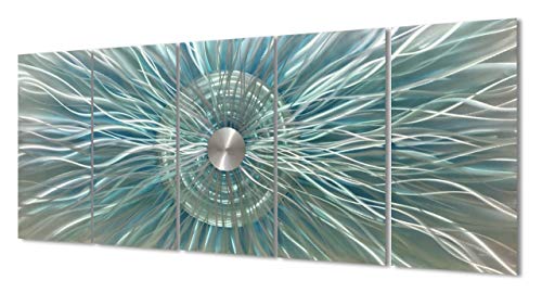 RICHSPACE ARTS Large Abstract Metal Wall Art Modern Teal Decor