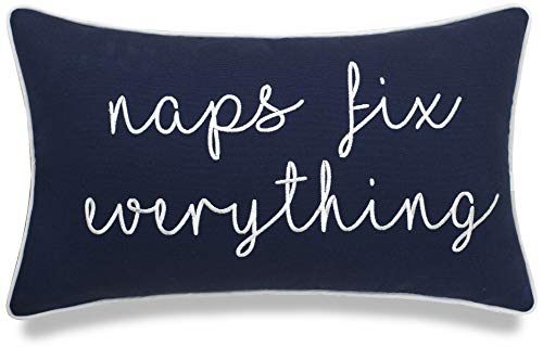 EURASIA DECOR Naps Fix Everything 12x20 Embroidered Decorative Lumbar Accent Throw Pillow Cover-Navy Blue