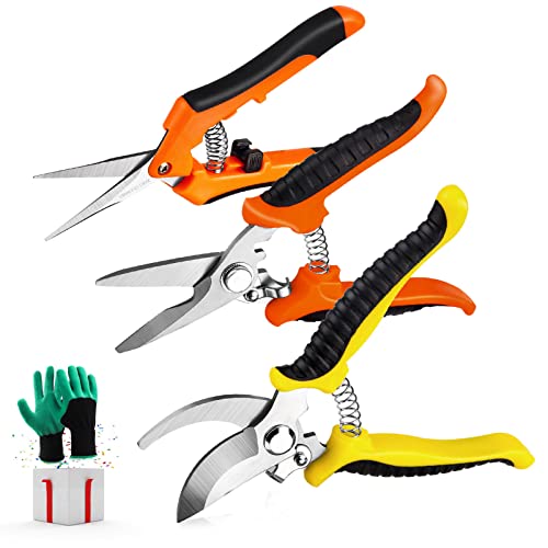 3 Pack Garden Pruning Shears Stainless Steel Blades Handheld Pruners