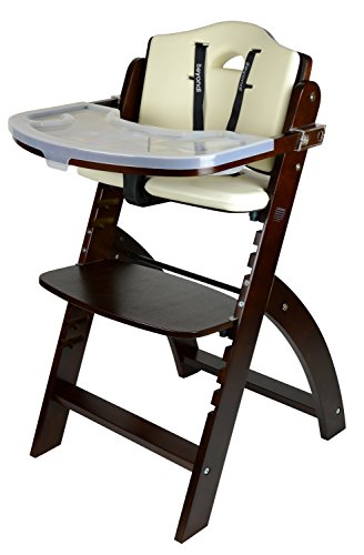 Abiie Beyond Wooden High Chair with Tray. The Perfect Seating Highchair Solution for Your Child As Toddler’s or a Dining Chair (6 Months up to 250 Lb). (Mahogany Wood - Cream Cushion)