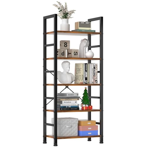 Sweetcrispy Book Shelf, 5 Tier Bookcase, Tall Bookshelf Modern Book