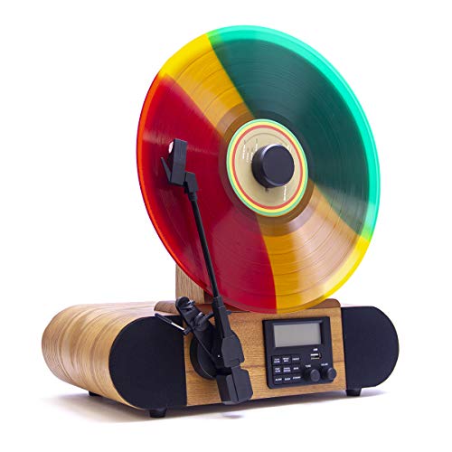 Fuse Vert Vertical Vinyl Record Player with Audio Technica Cartridge + Bluetooth, FM Radio, Alarm - Handcrafted Real Wood