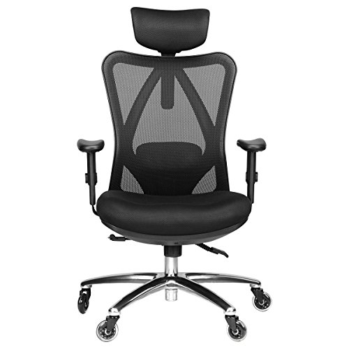 Duramont Ergonomic Adjustable Office Chair with Lumbar Support and Rollerblade Wheels - High Back with Breathable Mesh - Thick Seat Cushion - Adjustable Head & Arm Rests, Seat Height - Reclines