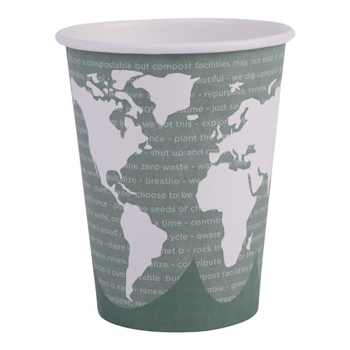 ECO PRODUCTS Compostable Disposable World Art 12oz Large Coffee Cups,