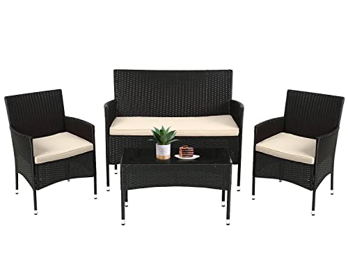 FDW Patio Furniture Set 4 Pieces Outdoor Rattan Chair Wicker