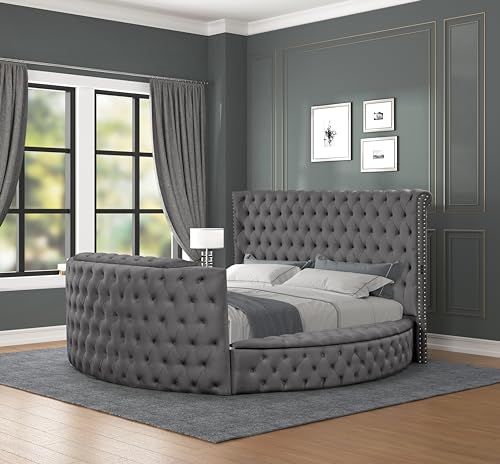 Luxus Collection Modern Round Shaped Velvet Upholstered Storage Bed with