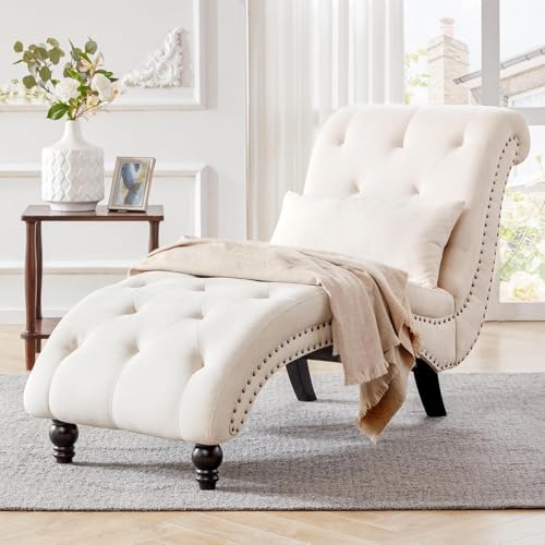 Weture Tufted Soft Chaise Lounge Indoor, Linen Rivets Chaise Lounge