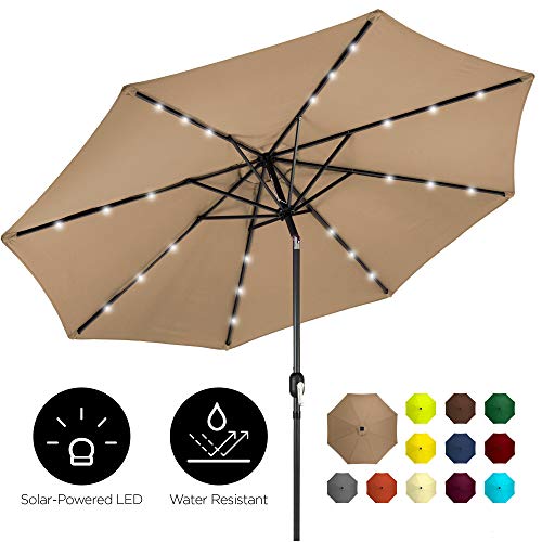 Best Choice Products 10ft Solar LED Lighted Patio Umbrella w/Tilt Adjustment, Fade-Resistant Fabric - Tan