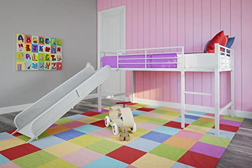 DHP Junior Twin Metal Loft Bed with Slide, Multifunctional Design,