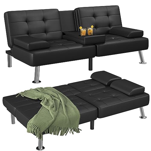 Flamaker Futon Sofa Bed Modern Folding Futon Set Faux Leather