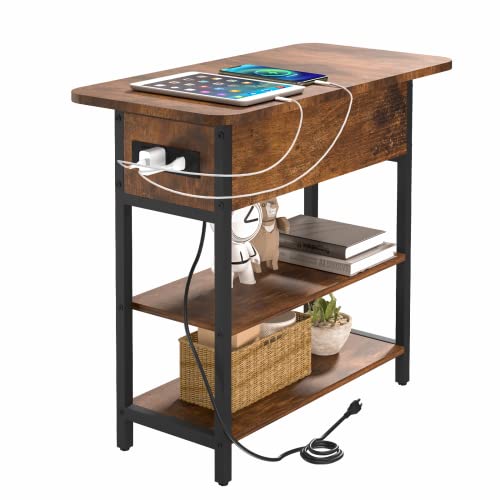 Yoobure End Table with Charging Station, Flip Top Side Table