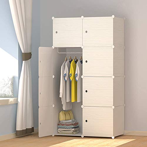 JOISCOPE MEGAFUTURE Wood Pattern Portable Wardrobe Closet for Hanging Clothes,Combination Armoire, Modular Cabinet for Space Saving, Ideal Storage Organizer Cube for Books, Toys, Towels (8-Cube)