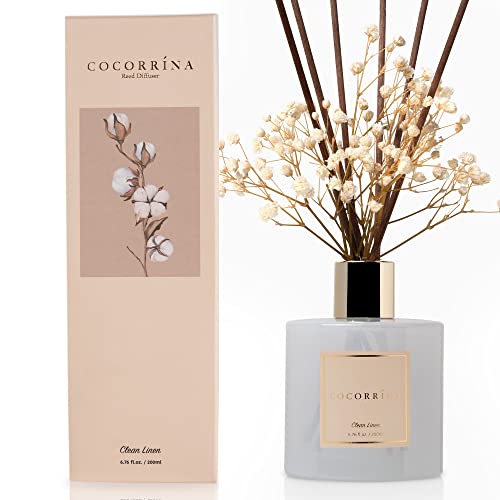 Cocorrína Reed Diffuser Set, 6.7 oz Clean Linen Scented Diffuser