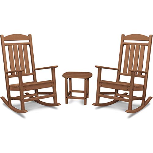 Hanover PINE3PC-TEK Pineapple Cay All-Weather Porch Rocking Chair Set Outdoor Furniture, Brown