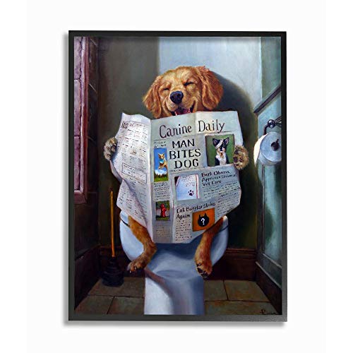 Stupell Industries Dog Reading the Newspaper On Toilet Funny Painting