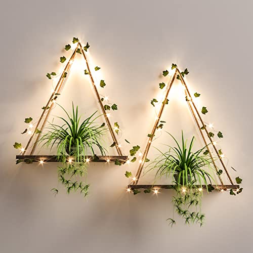 RICHER HOUSE Artificial Ivy LED-Strip Wall Hanging Shelves Set of