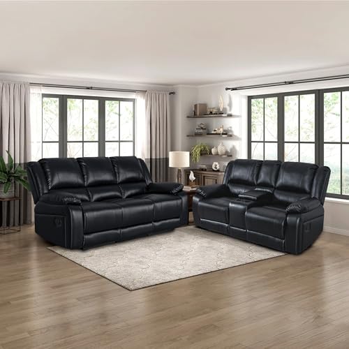 LY&S Home Collection Recliner Sofa Set, Faux Leather Manual Reclining