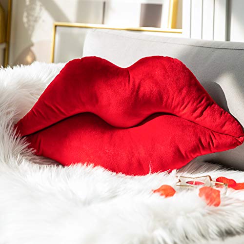 Ashler 3D Lips Throw Pillows Smooth Soft Velvet Insert Included Cushion for Couch Bed Living Room, New Red, 20 X 11 inches