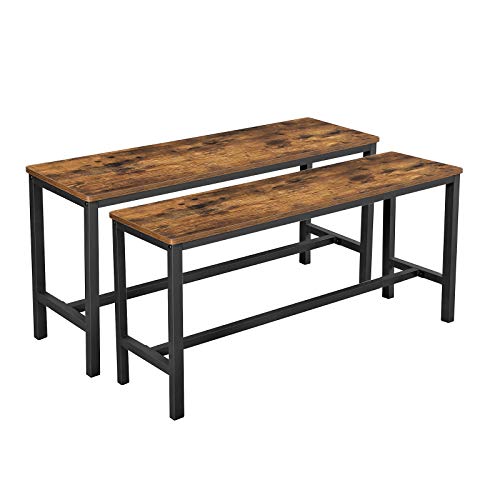 VASAGLE Dining Bench, Pair of 2, Industrial Style, Steel Frame,