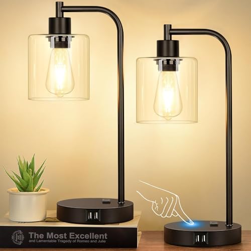 Set of 2 Industrial Touch Control Table Lamps with 2