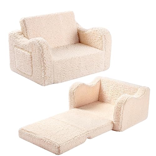 MOMCAYWEX Kids Chairs for Toddler, 2-in-1 Toddler Soft Sherpa Couch