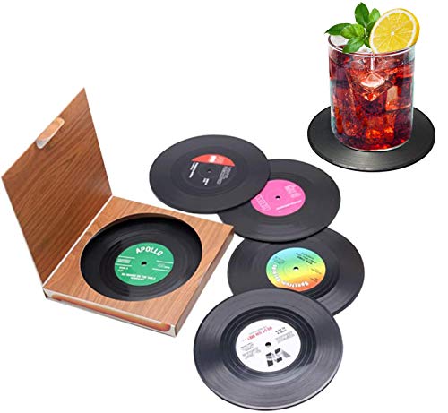 Set of 6 Cute Retro Vinyl Coasters - Funny Record