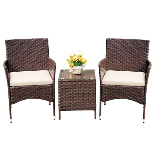 Devoko Patio Porch Furniture Sets 3 Pieces PE Rattan Wicker