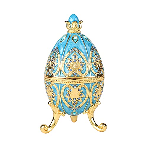 QIFU Sky-Blue Faberge Egg Style Enameled Trinket Box, Unique Gift