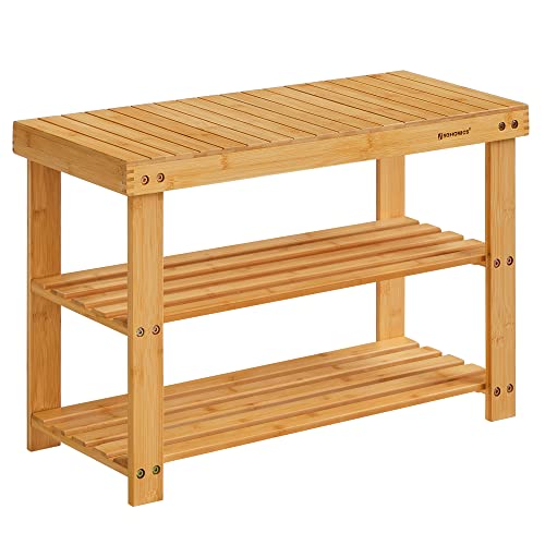 SONGMICS Shoe Rack Bench, 3-Tier Bamboo Shoe Storage Organizer, 11.3