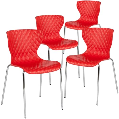 Flash Furniture 4 Pack Lowell Contemporary Design Red Plastic Stack