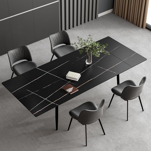 Extendable Dining Table for 6-10,Rectangular Sintered Stone Dining Room Table,62.9''