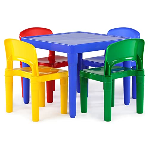 Humble Crew, Blue Primary Kids Lightweight Plastic Table & 4