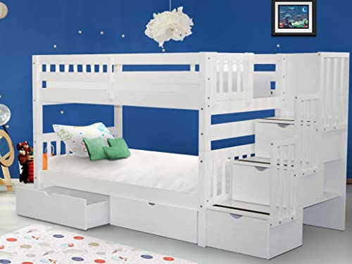 Bedz King Stairway Bunk Beds Twin over Twin with 3