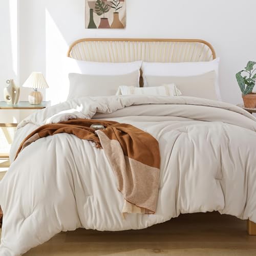 ROSGONIA Beige Comforter Set Queen, 3pcs (1 Boho Beige Comforter